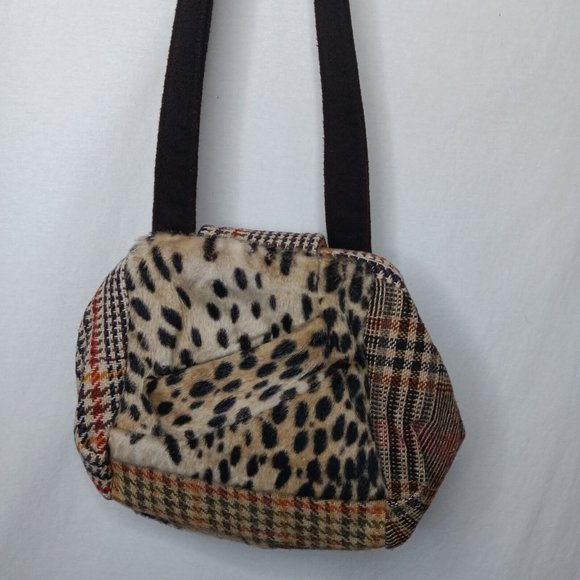Range of Emotion Jeanea Michelle Purse Dont Forget Your Coat Brown Patches Wool - Picture 8 of 16